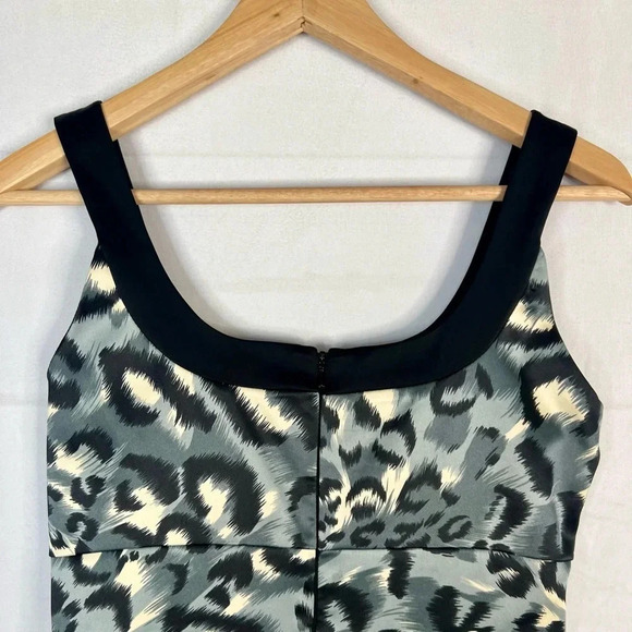 Donna Ricco New York Animal Print Fitted Midi Dress Sleeveless Black Gray Sz 4 - Picture 8 of 13